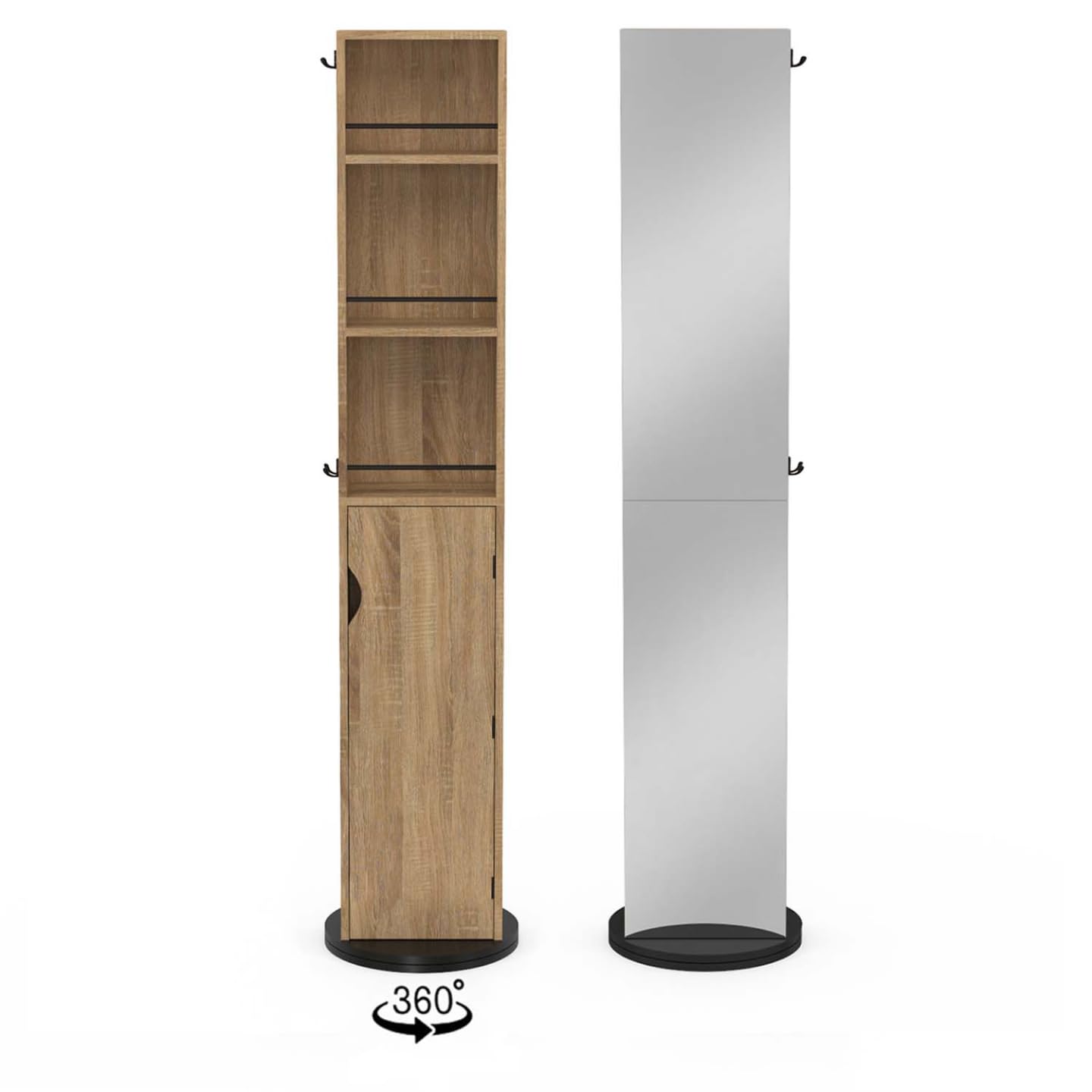 IDMarket - Meuble colonne pivotante de salle de bain avec miroir, placard et étagères hêtre et noir ELIA