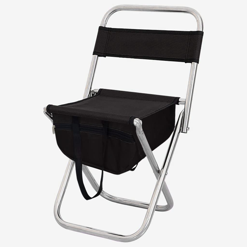 Premium Folding Camping Chair Outdoor Portable Fishing,Picnic,Hiking and Traveling Stool/Chair with Backrest Relaxing Sketching Chair with Storage Bag (Black with Bag)
