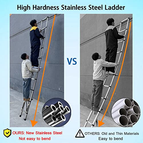 16.5Ft New Stainless Steel Telescoping Extension Ladder 330Lb Capacity Heavy Duty A-Frame Foldable 2-In-1 Ladder With Support Bar Not Easy To Bend En131 Certificated For Home Office Shed Warehouse #TOP3