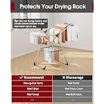 Clothes Drying Rack with Height-Adjustable Wings, Metal Foldable Laundry Dryer Stand for Clothing & Bedding, Free-Standing Collapsible for Indoor & Outdoor Use, 55.5" L × 22.8" W, Silver Blue - Image 5