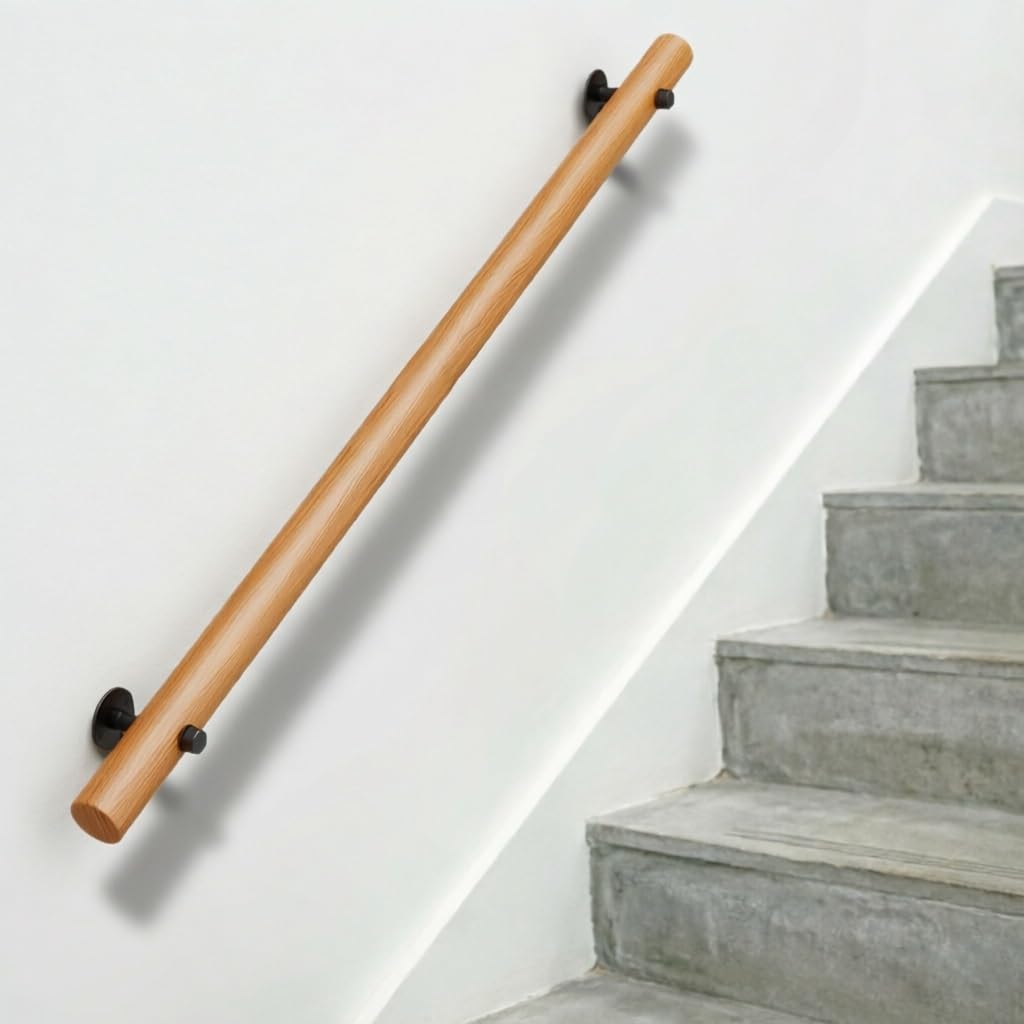 DMCHENGMA Solid Wood Stair Handrail Set - Easy Install Wall Mounted Round Banister for Indoor Steps & Corridors(9ft/270cm)