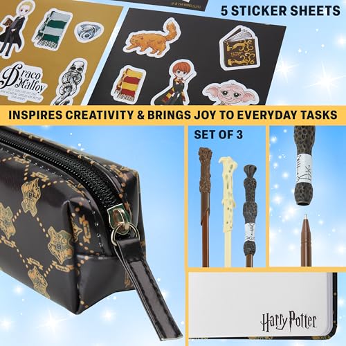 Image of Get Trend Harry Potter Girls Stationery Set, 4 Piece School Supplies | Blank Page Notebook, Wand-Shaped Pens, Zip Pencil Case, Character Stickers for Journaling, Drawing, Crafting, Gifts for Girls
