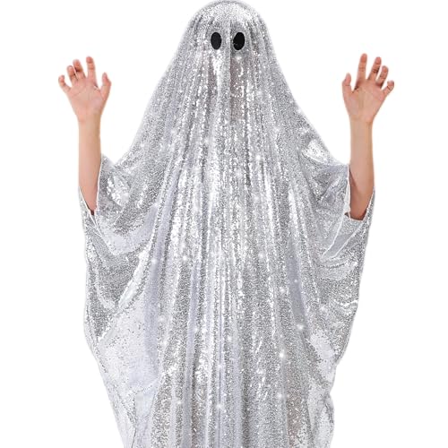 Simlakey 1 Pcs Disco Ghost Costume Adult Halloween Ghost Poncho Disco Family Costume Fancy Dress Cosplay for Woman Man(Large)