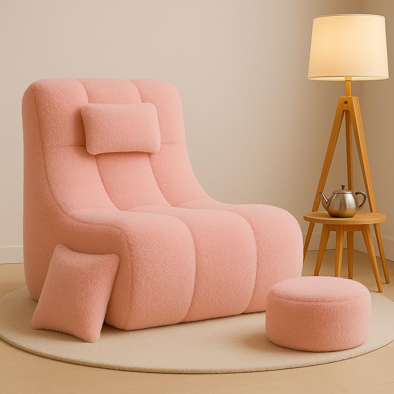 Image of Biggie Bean Bag Chair with Beans Filled 6XL Royal Chair-Laziness Pro Max-Crafted for Comfort-Styled for Elegance with Free Cushion & Footrest (Matching Color : Soft Fur Pink)