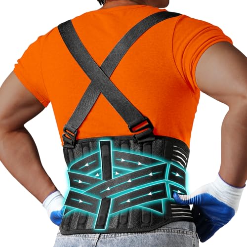 KOPUREY Plus Size 4XL/5XL Work Back Brace with 2 Removable Suspender Shoulder Straps - Posture...