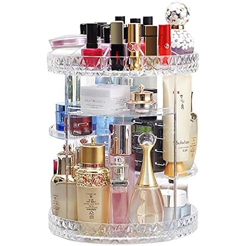 WSLCN Makeup Organiser Rotating 360 Degree Crystal Adjustable Jewelry Cosmetic Perfumes Display Stand Box For Dresser, Bedroom, Bathroom Cover