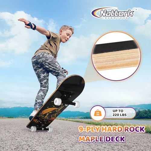 Image of Nattork 31 Inch Complete Skateboard, Standard Skateboards for Beginners, Wood 9 Layer Canadian Maple Trick Skate Boards for Boys Girls Youth Teens Adults