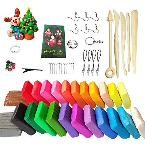 24 Colors Polymer Molding Clay Set with Box Packaged,Oven Baking Clay Kit with 5 Sculpting Tools and 33 Accessories,0.7oz Per Block,Great DIY Clay Crafts Gifts