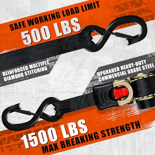 Haccoplanet HPT007 4Pk Retractable Ratchet Tie Down Straps 1 Inch thumb #1