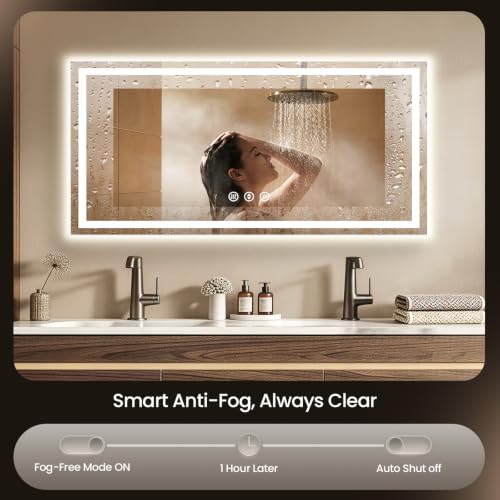Image of 60x30 LED Bathroom Mirror with Anti-Fog, Backlit & Front Lit, Memory | Stepless Dimmable 3 Color CRI 95+ Shatterproof Tempered Glass ETL Listed for Safety Lighted Bathroom Vanity Mirror for Wall