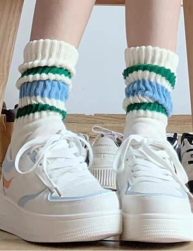 Retro Striped Cotton Crew Socks Elastic Cuff Unisex Athletic Breathable Slouch Sock for Women Men4