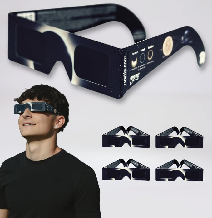 ROCTAR Pack de 4 Gafas de Eclipse Solar Homologadas en Europa Para ver Eclipse Solar de 2026, Certificadas ISO 12312-2, Certificadas CE