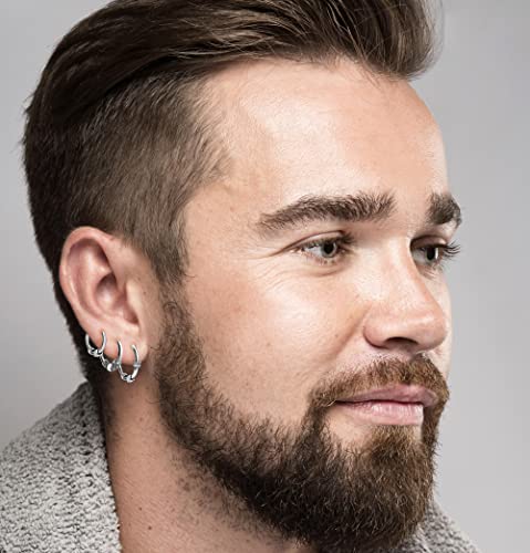 Hoops & Loops 925 Sterling Silver 10mm,12mm, 14mm Balinese Beaded Rope Lightweight Endless Hoop Earrings for Women Men, 3 Pairs | Silver, Yellow & Rose Gold4