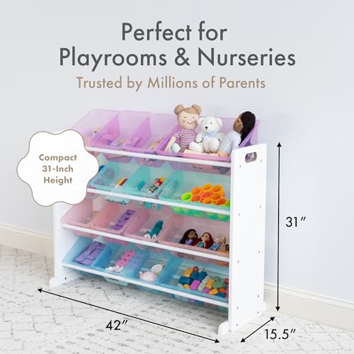 Image of Humble Crew Toy Storage Organizer with 16 Removable Storage Bins for Kids Playroom, 4-Tier Toddler Toy Organization and Storage, White /Purple /Pink /Blue