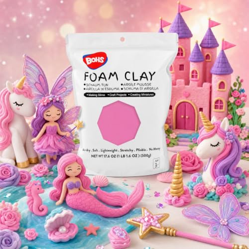 Image of BOHS Foam Clay, Pink Air Dry Modeling Clay, 1.1 lb