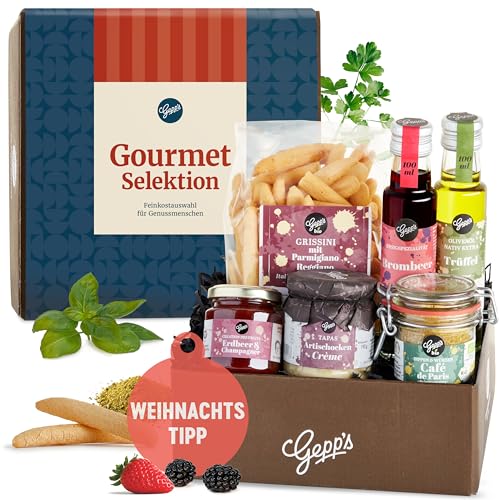 Gepp’s Feinschmecker Geschenkset | Feinste Delikatessen wie Trüffelöl und Erdbeer-Champagner Aufstrich, hergestellt nach eigener Rezeptur | Gourmet-Geschenkidee zum Geburtstag (A0004)