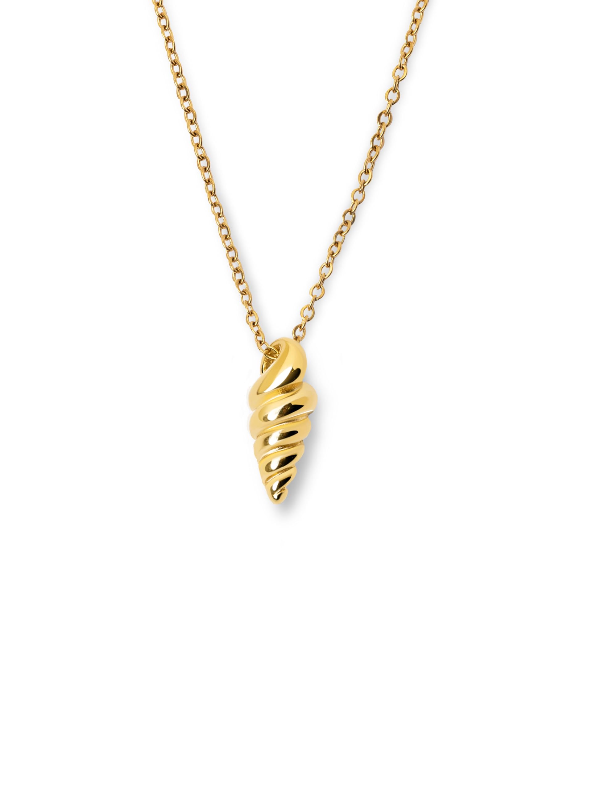 SINGULARU Collar Mini Dalias - Collar en Acero con Acabado en Baño Oro de 18Kt - Cadena con Medallón Concha 45 cm + 5 cm de Alargador - Joyas Para Mujer