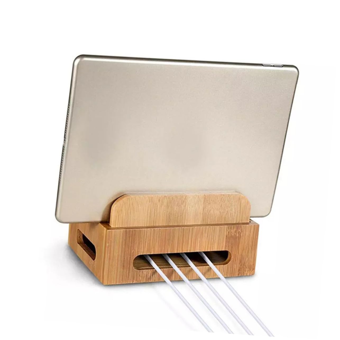 Homoyoyo Supporto per Telefono e Tablet in Legno con Stazione di Ricarica USB Multi-dispositivo, Organizzatore da Tavolo con Scomparti per Gestione Cavi, per Scrivania Ordinata