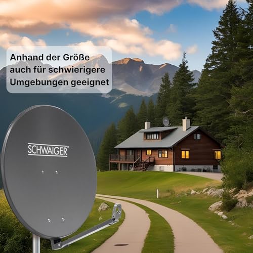 SCHWAIGER -258- Antena Satelitarna z Ramieniem LNB i Mocowaniem na Maszt | Aluminiowa | Antracytowa | 88 x 88 cm