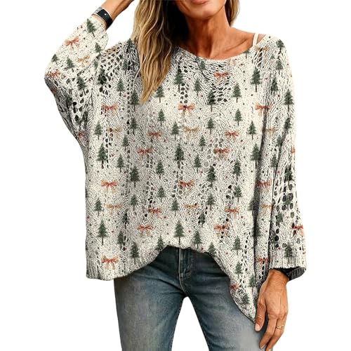 Suéteres de Navidad para mujer, divertidos suéteres de muñeco de nieve, árbol de Navidad, suéteres con gráficos, elegantes, informales, festivos, de punto, rosa, XX-Large