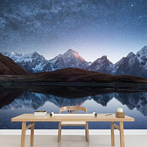 wall26 - Night Sky with Stars and The Milky Way Over a Mountain Lake. Collage of Two Frames. Art Processing Photos - Removable Wall Mural | Self-Adhesive Large Wallpaper - 100x144 inches