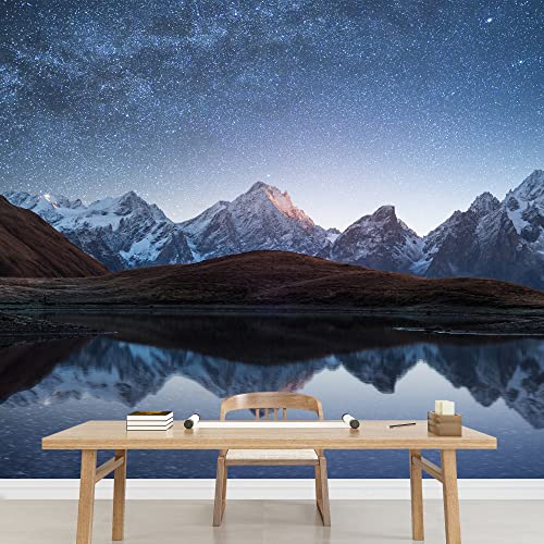 Wall26 - Night Sky With Stars And The Milky Way Over A Mountain Lake. Collage Of Two Frames. Art Processing Photos - Removable Wall Mural | Self-Adhesive Large Wallpaper - 100X144 Inches #TOP2