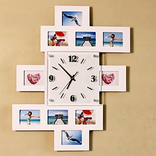 JinRou Personality fashion contemporary Creative Wooden Picture Frames, Electronic Wall Clock Bedroom/Living Room Decorating Silent Clock Quartz Watch , White