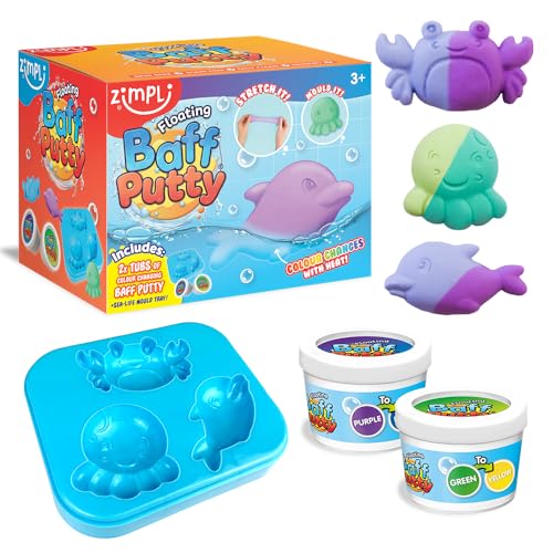 ZIMPLI - Floating Baff Putty, 2 x Colour Changing Bath Putty Tubs, Moulding Tray, Stretch it, Mould it, Watch it Change Colour, Kids Modelling Bath Toy