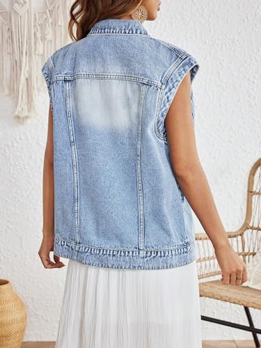 Floerns Women's Casual Flap Pocket Cap Sleeve Button Front Denim Vest Jacket2