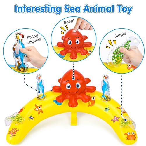 ezigo baby pool float with canopy upf50 sun protection inflatable kids pool floats with ocean animal toys for baby 6-36 months infant swimming float with adjustable safety seat for boys girls