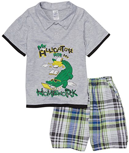Image of ToBeInStyle Boys' 2-Piece Graphic Top & Plaid Shorts Outfit Set - Polo or V-Neck Tee