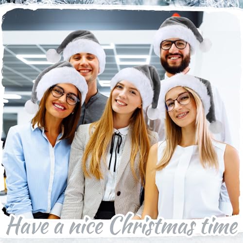 Image of Vicenpal 20 Pcs Santa Hats Bulk Plush Christmas Hats for Adults Women Men Holiday Party Costume(Gray)