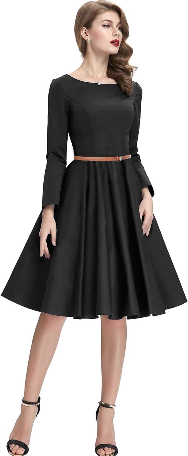 Dream Beauty FashionWomen's Skater A-Line Dress with Belt (38" Inches)