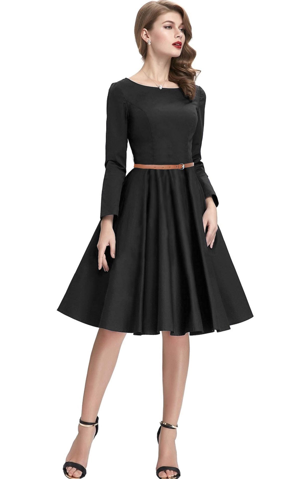 Dream Beauty FashionWomen's Skater A-Line Dress with Belt (38" Inches)