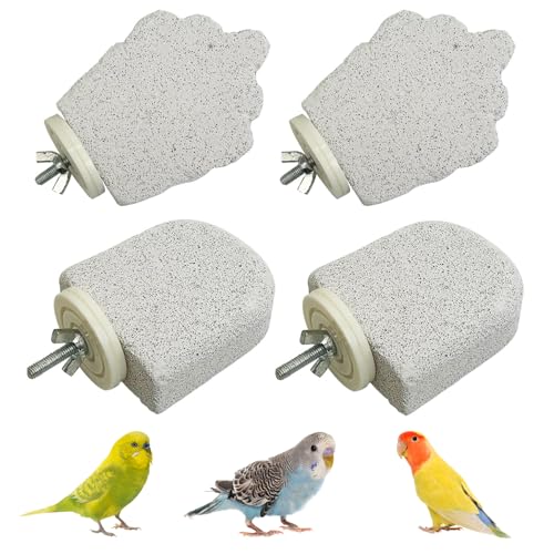 JINJUMEI 4Pcs Bird Beak Grinding Stone, Bird Perches Calcium Parrot Perch Stand Parrot Teeth Mouth Molar Cage Accessories Platform Paw Grinding Sticks Jumping Stand for Budgie Cockatiel Conure Finch