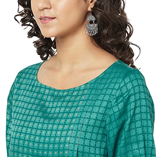 Image of Fabindia odal Printed Knee Length Dress (Light Green-10699337)