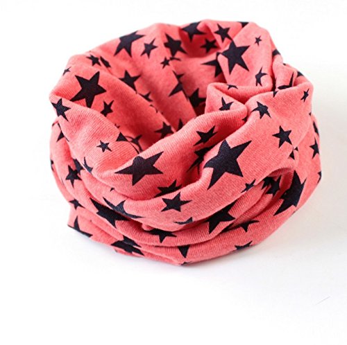 Bufanda RUIIO para invierno, cálido diseño de estrellas, de algodón, gorro, cuello, para niños y niñas., algodón, Watermelon Red, 40 x 40 cm