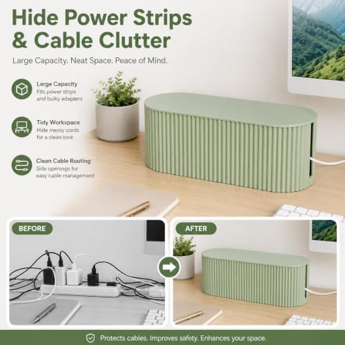 Boîte de rangement de câbles verte avec 5 attaches pour bureau