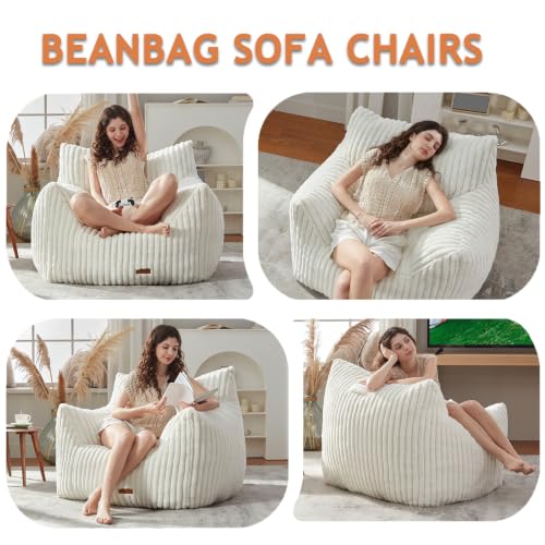Image of Giant Bean Bag Chairs for Adults Teens with Filling Large Fluffy Bean Bag Chair with Armrests Plush Comfy BeanBag Couch Sofa Chair for Bedroom Living Room Reading