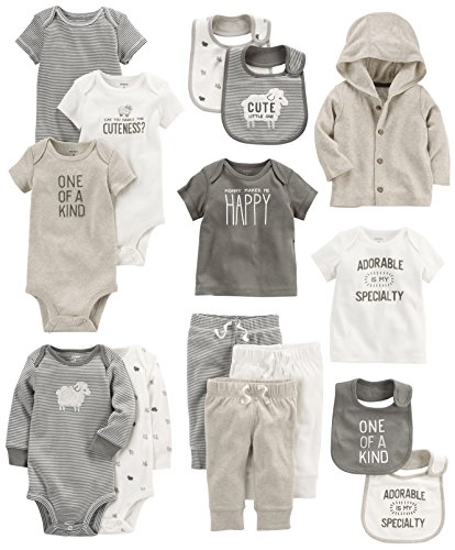 Carter's Baby 15-Piece Basic Essentials Set, Sheep, 3 Months Grey