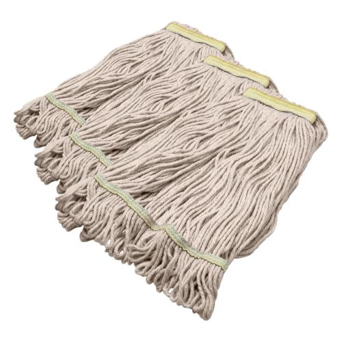 Image of SPARTA Flo-Pac Acrylic Mop Head, Loop-Ended, Narrow Band with 1 inch Yellow Band for Organized Cleaning, Small, Natural (Pack of 3)