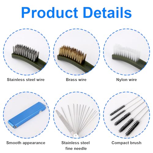 BOXOB Vergaser Reinigungsset, Brennerspitzenreiniger aus Edelstahl 26 Aluminiumnadeln 5 Nylonbürsten 3 Doppelseitige Polierbürsten für Motorrad-ATV-Schweißgeräte