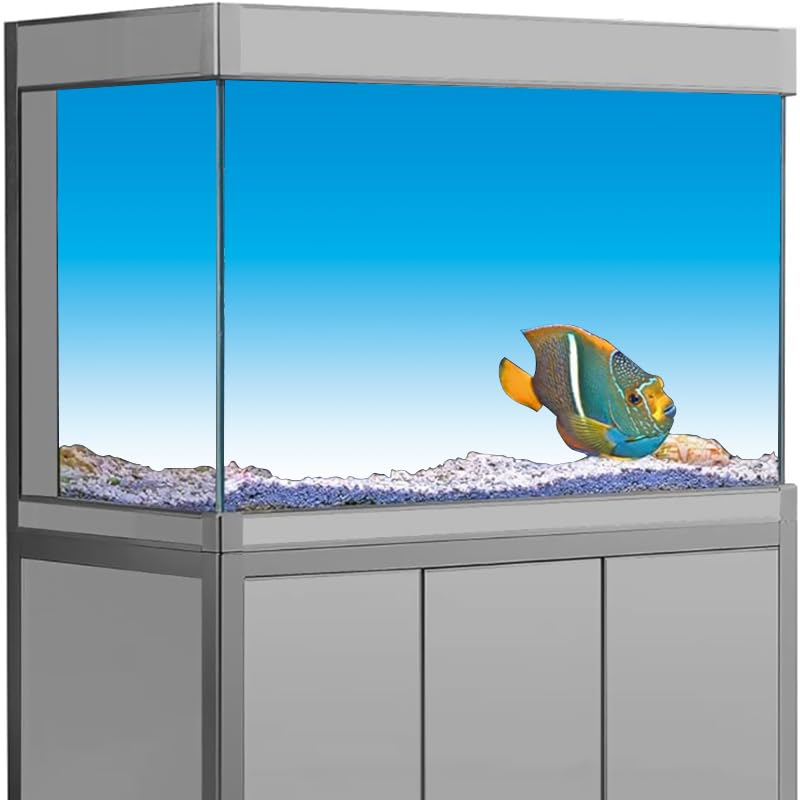 Poster Aquarium Autocollant de Fond d'aquarium, Papier Peint Peinture HD Transition Bleue, décorations en PVC pour la décoration(Black,54x122cm)