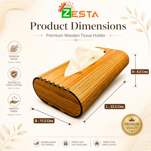 Image of Zesta Wooden Tissue Holder Dining Table Decor | Napkin Stand Kitchen Countertop | Paper Dispenser Case Car Interior | Decorative Wooden Artifact Home Accessory Organizer (Modern Brown)