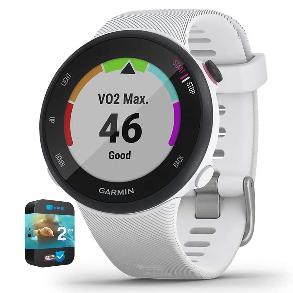 Garmin 010-N2156-00 Forerunner 45S GPS Heart Rate Monitor Running Smartwatch White (Renewed) Bundle with 2 YR CPS Enhanced Protection Pack