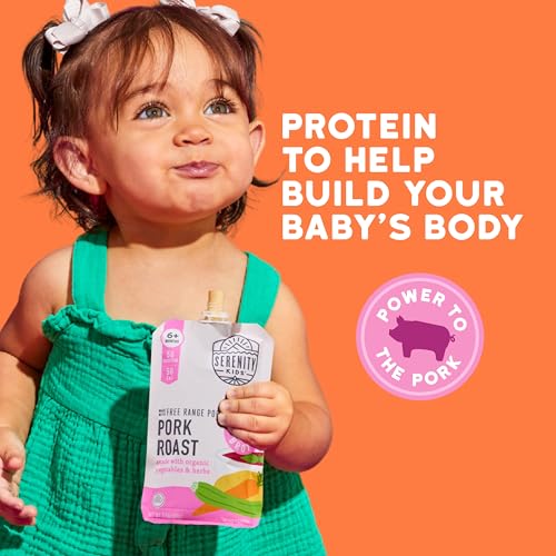Image of Serenity Kids 6+ Month Pork Baby Food Pouches - Free Range Pork Roast with Bone Broth, Organic Vegetables & Herbs - BPA-Free Food Pouches for Baby - 3.5 Oz, 6 Pack
