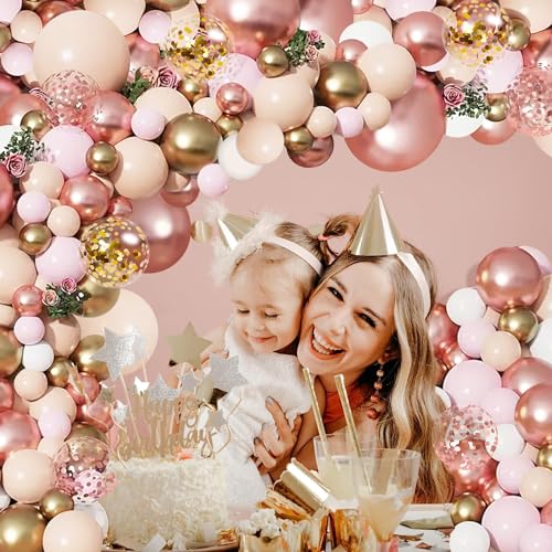Rose Gold Balloon Garland Kit, Nude Pastel Pink Metallic Gold Matte White Balloons Gold and Rose Gold Confetti Balloons for Wedding Bridal Shower Princess Party Girl Birthday Decorations - Image 7