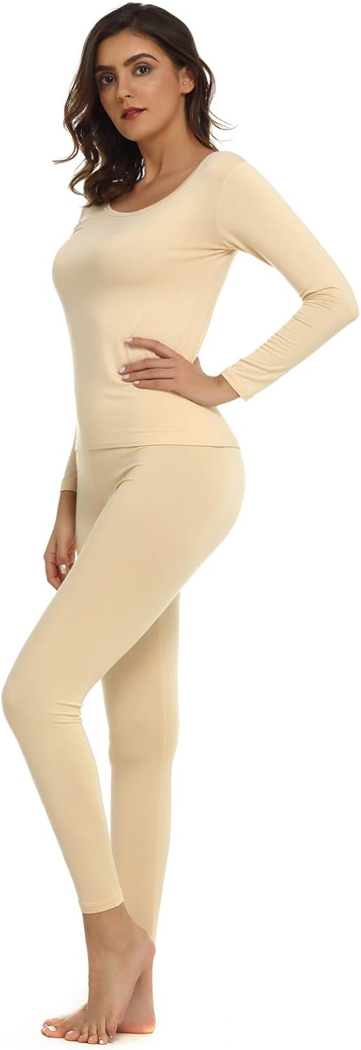 Mcilia Women's Ultrathin Modal Round Neck Thermal Underwear Top & Bottom Set - Image 2