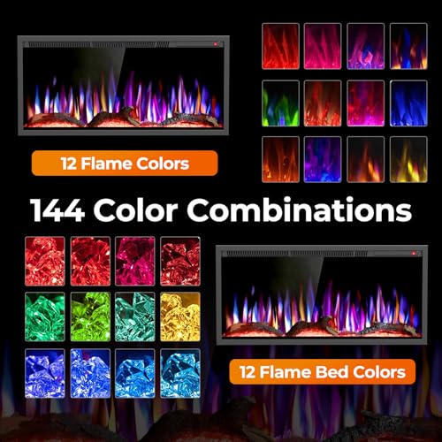 Image of R.W.FLAME 36 inch Recessed and Wall Mounted Smart Electric Fireplace, Alexa /WiFi Enabled, APP Control with Multiple Sound Modes, Adjustable Flame Colors and Speed, Available with Log & Crystal Options