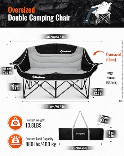 Image of KingCamp Double Camping Chair, Oversized 880lbs Heavy Duty Loveseat XL